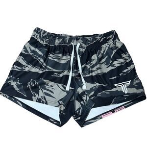 TAKEDOWN Womens Charcoal Grey Jungle Camo Gym Shorts Knit 3" EUC Large